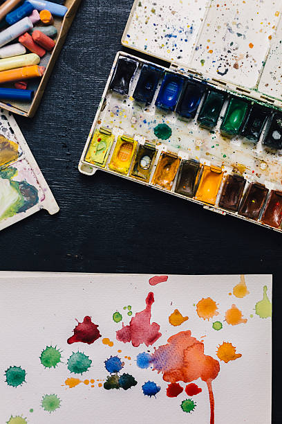 istock Crop view of watercolor palette and brushes 626088542