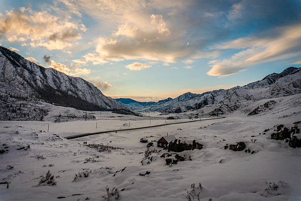 Altai Mountains, road, winter