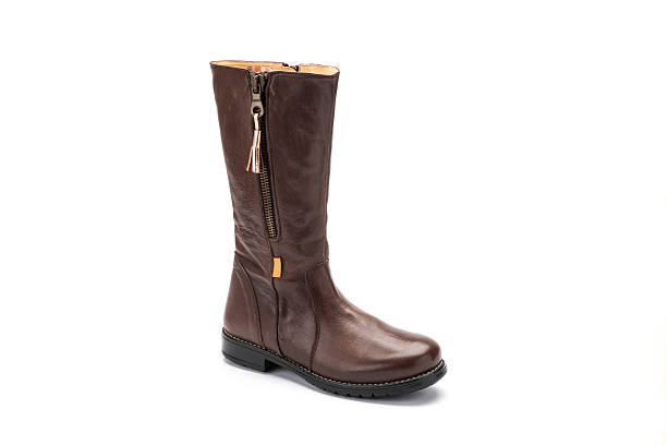 istock brown childrens leather zipped boot on a white background 626089468