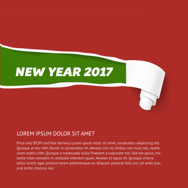 New Year colors hole in cardboard teared sides so as Green teared paper edge isolated on red background. Vector torn paper template for New Year 2017 promo and advertising. Hole in red paper with torn sides. teared stock illustrations