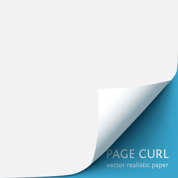 Curled corner of white paper with shadow on blue background. Realistic vector paper page with curl corner and blank space for text