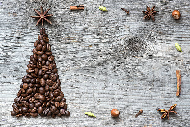 istock Christmas tree greeting card made of coffee 626090278