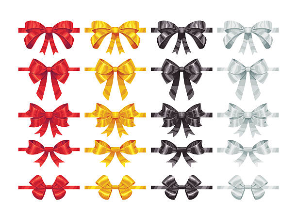 ilustrações de stock, clip art, desenhos animados e ícones de bow knots elements. collection of vector colorful bows decoration parts. - jubilee bow gift red