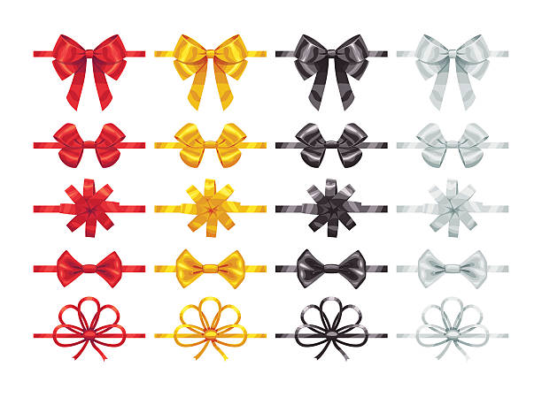 ilustrações de stock, clip art, desenhos animados e ícones de bow knots elements. collection of vector colorful bows decoration parts. - jubilee bow gift red