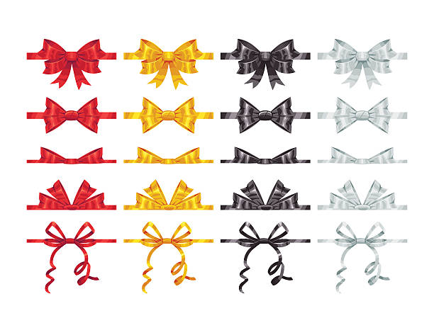 ilustrações de stock, clip art, desenhos animados e ícones de bow knots elements. collection of vector colorful bows decoration parts. - jubilee bow gift red