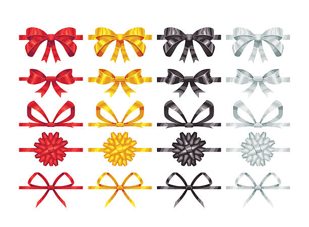 лук узлов элементов. коллекция векторных красочных луков украшений деталей. - jubilee bow gift red stock illustrations