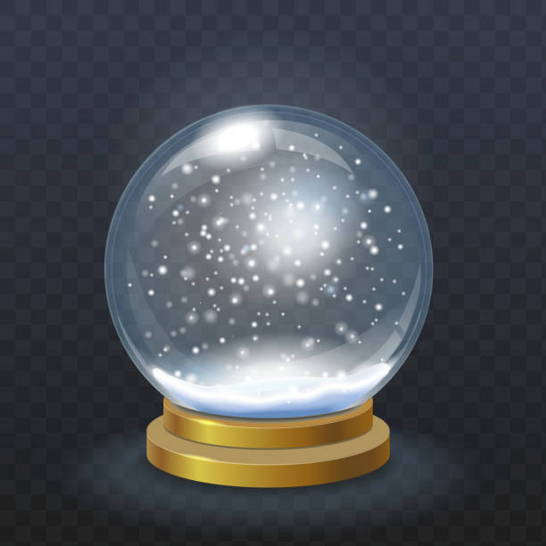 투명 체크 백그라운드에서 고립된 현실적인 크리스마스 스노우 글로브 - snow globe dome glass transparent stock illustrations