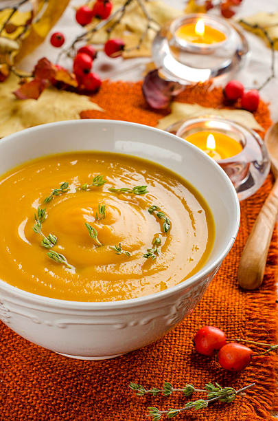 istock Pumpkin soup. Autumn still-life. 626099416