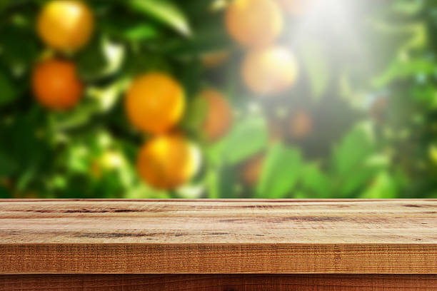 istock Wooden empty and blur orange garden background. 626100546