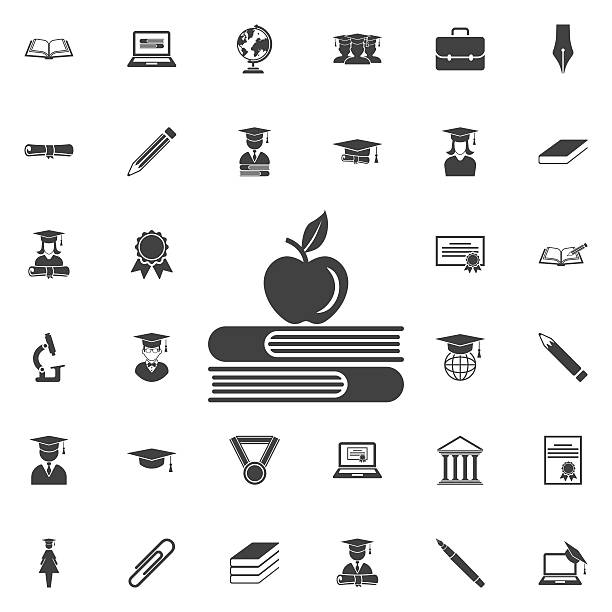 사과나무 및 책 아이콘을  - apple stack white backgrounds stock illustrations