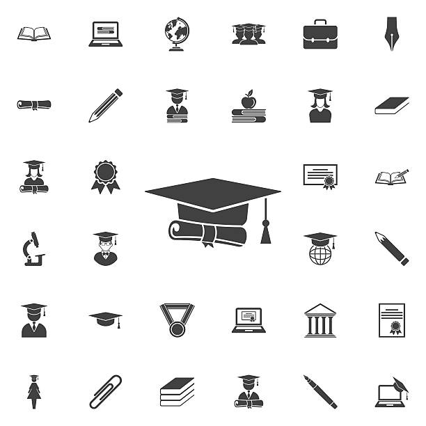 graduation cap and diploma icon graduation cap and diploma icon. Education set of icons alumni stock illustrations