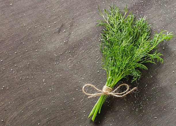 istock bunch of fresh dill on dark wood background 626104312