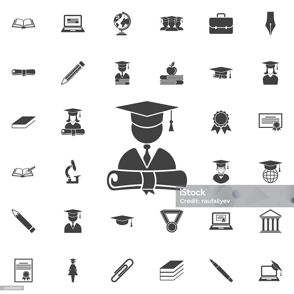 berretto di laurea e icona del diploma - arte vettoriale royalty-free di Icona