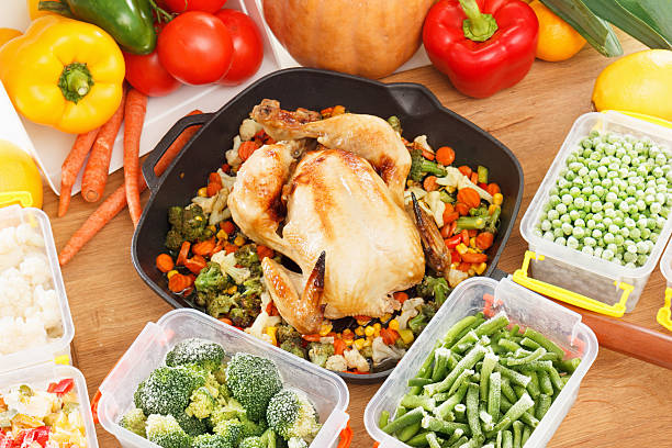 istock Frozen vegetables and fried chicken food 626119880