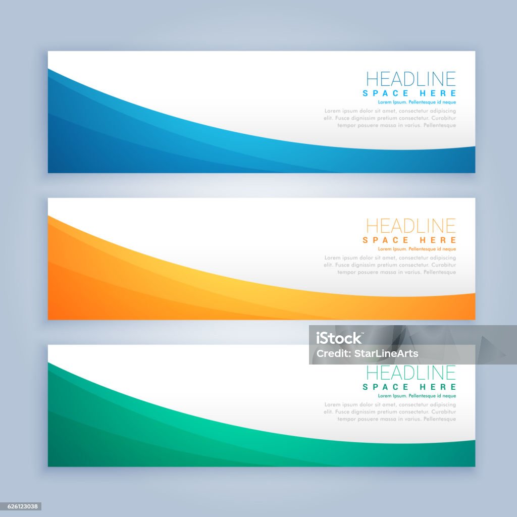 three clean business banners and header set Web Banner stock vector