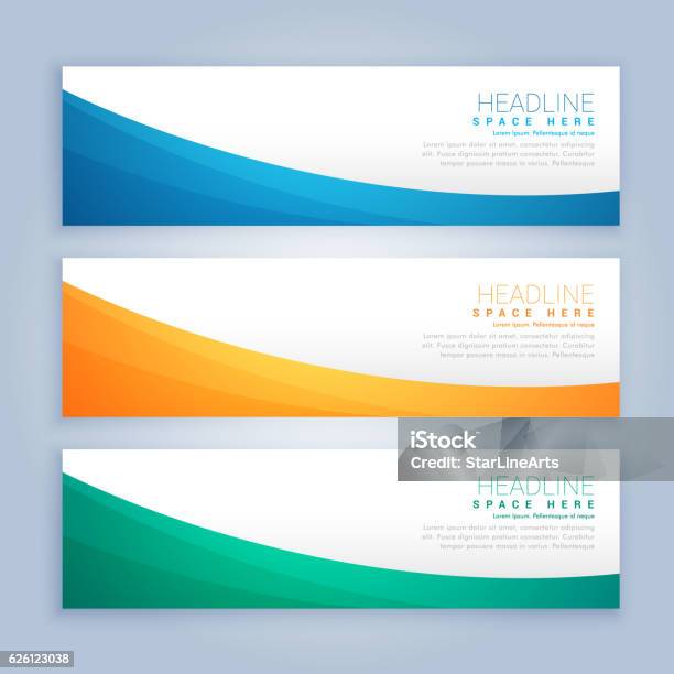 Three Clean Business Banners And Header Set Stock Illustration - Download Image Now - Web Banner, Template, Vector