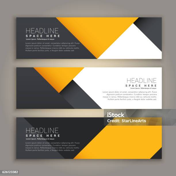Yellow And Black Minimal Style Set Of Web Banners Stock Illustration - Download Image Now - Web Banner, Template, Abstract
