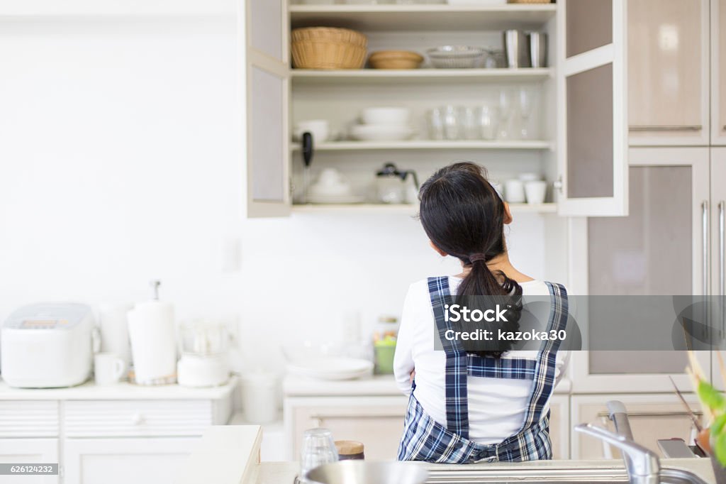 Kitchen cupboards Shooting in the kitchen at home, Organization Stock Photo