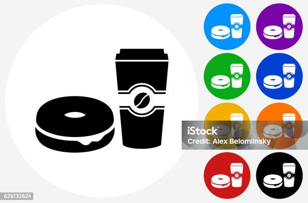 Bagel And Coffee Icon On Flat Color Circle Buttons Stock Illustration - Download Image Now - Icon Symbol, Bagel, Blue