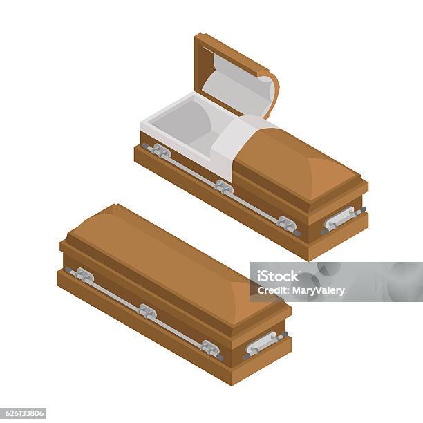 Coffin Isometrics Wooden Casket For Burial Open And Closed Hea Stock Illustration - Download Image Now