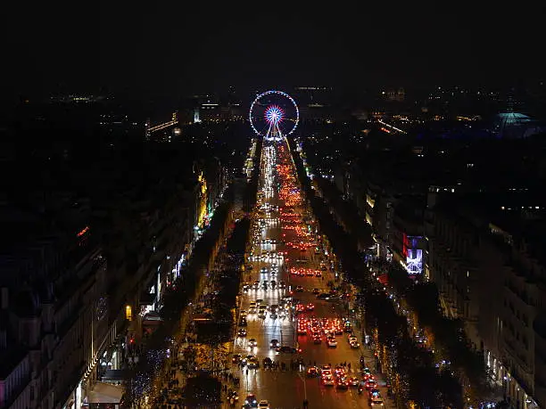 Paris, France-November 26,2016:Illumination on Champs-Elysees avenue
