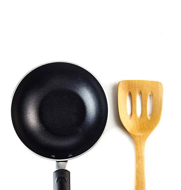 istock Top view of teflon pan and flipper for cook 626153518