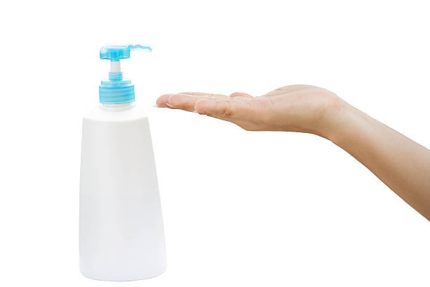 istock Female hands with white pump bottle 626155954