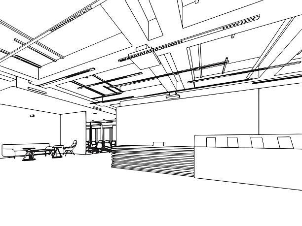istock interior outline sketch drawing perspective of a space office 626156928