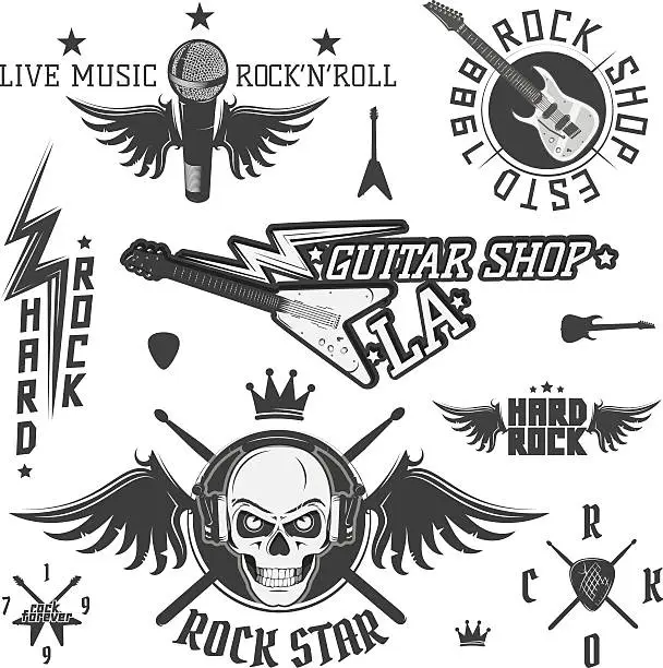 Vector illustration of Set of vintage rock and roll design elements for emblems