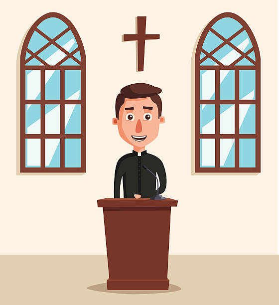 illustrations, cliparts, dessins animés et icônes de jeune prêtre catholique. illustration vectorielle de dessin animé. - messe