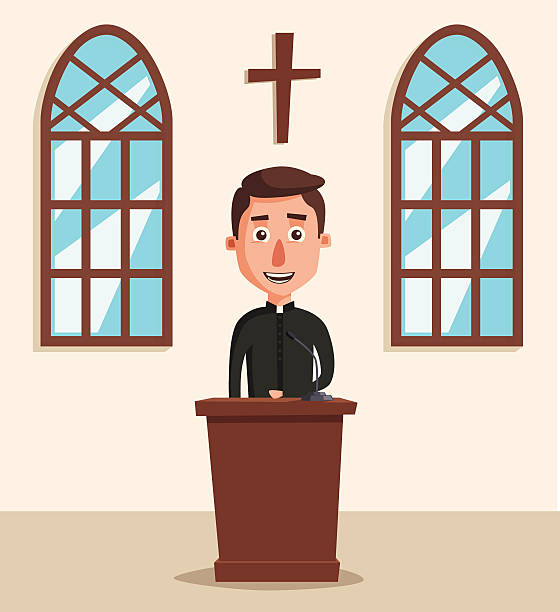 Young catholic priest. Cartoon vector illustration. Young catholic priest. Cartoon vector illustration. Preaching at church. Holy father in robe. Pope with bible. Religion and church theme. Profession design cardinal clergy stock illustrations