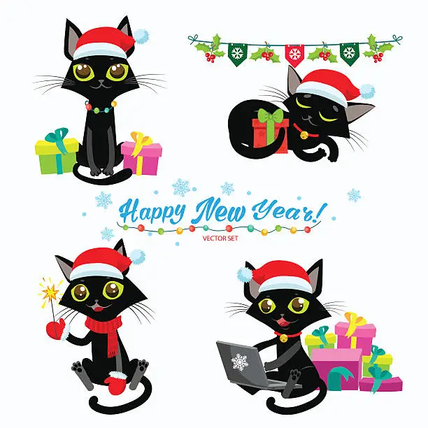 Vector illustration of Design For New Year Theme. Christmas Cats.