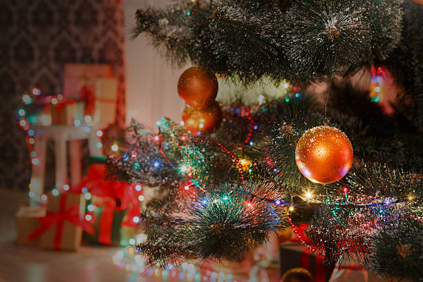 istock Beatiful christmas decorated tree in shining lights 626171924