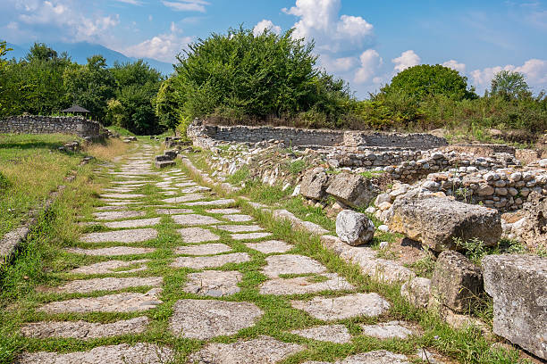 Road. Archaeological Park of Dion, Greece Ruins and old road at the Archaeological Park of Dion. Pieria, Macedonia, Greece katerini greece photos stock pictures, royalty-free photos & images