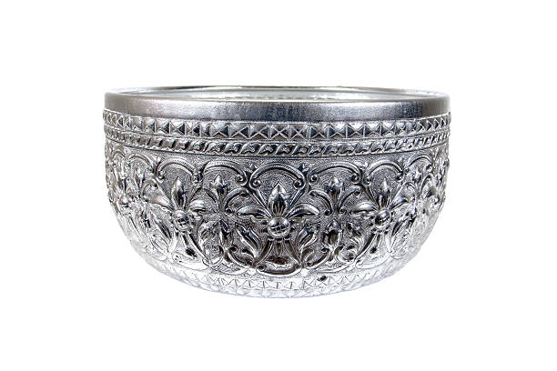 Silver bowl with Thailand pattern isolated on white background