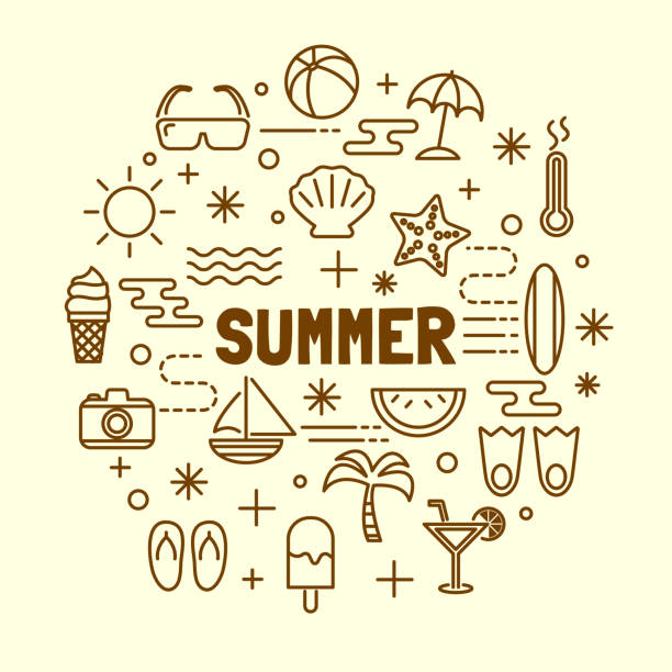 夏の最小細い線のアイコンセット - relaxation vacations heat sunglasses点のイラスト素材／クリップアート素材／マンガ素材／アイコン素材