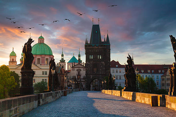 istock Prague, Czech Republic. Charles Bridge with its statuette at sunrise. 626175502