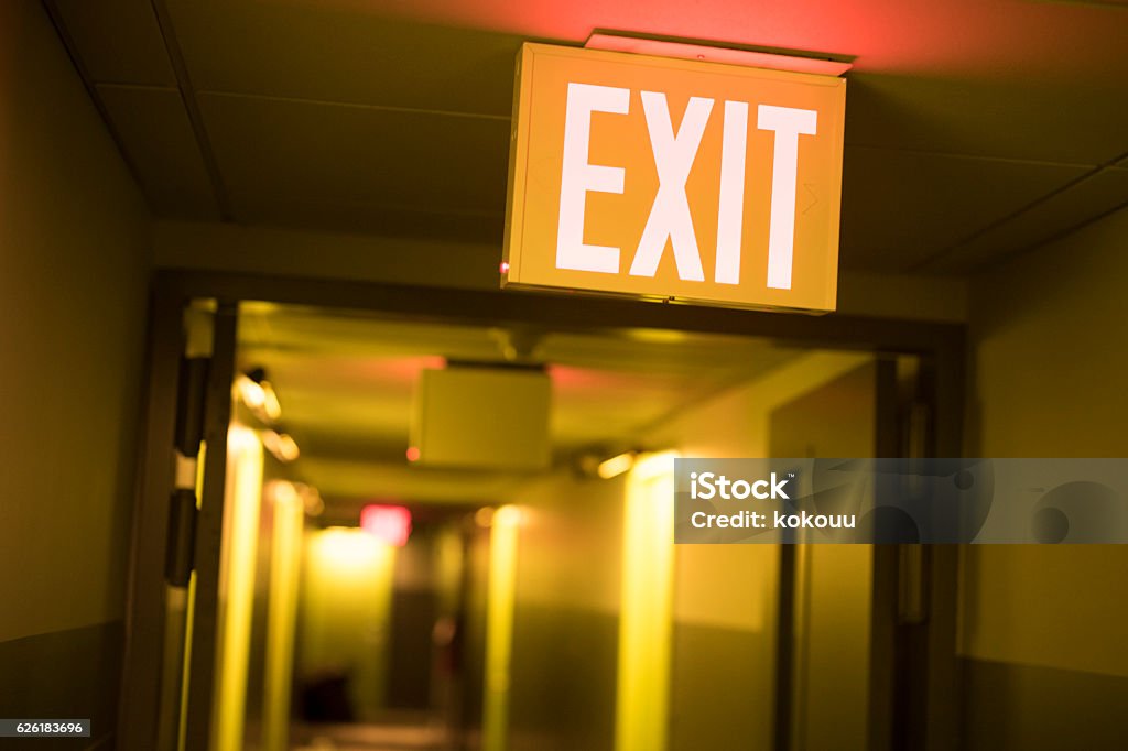 Hotel exit sign Exit Sign Stock Photo