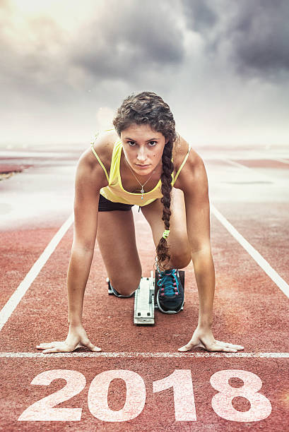 istock Female athlete in the starting blocks 626184504
