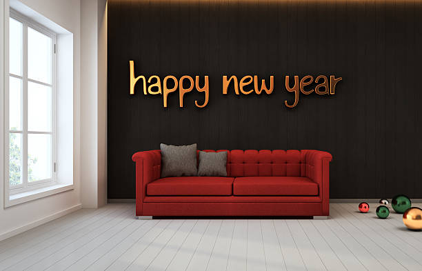 istock Room with black wall and red sofa, Happy new year 626185816
