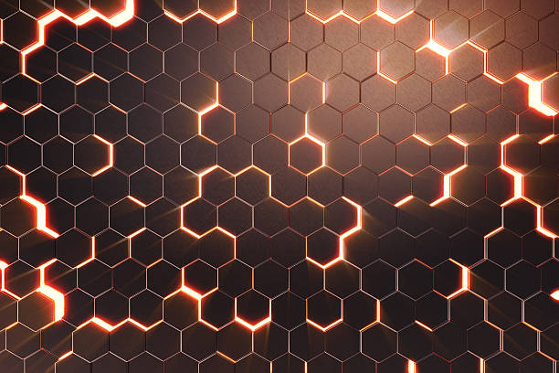 istock Abstract red of futuristic surface hexagon pattern with light rays 626187020