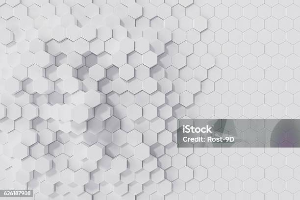 Fondo Abstracto Hexagonal Geométrico Blanco Renderizado 3d Foto de stock y más banco de imágenes de Blanco - Color