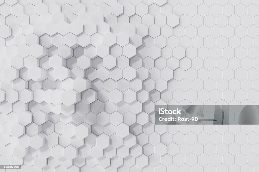Fond abstrait hexagonal géométrique blanc. Rendu 3D - Photo de Blanc libre de droits