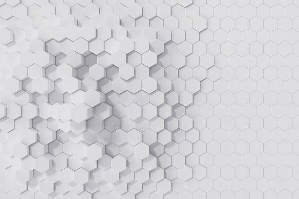 белый геометрический шестиугольный абстрактный фон. 3d рендеринг - hexagon abstract honeycomb metal стоковые фото и изображения