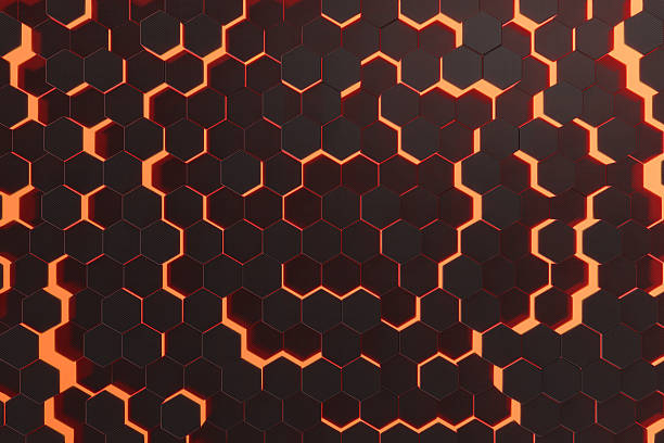 istock Red glowing hexagon futuristic background. 3d rendering 626194740