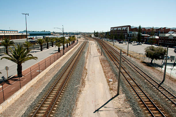 railroad track background, toned in blue