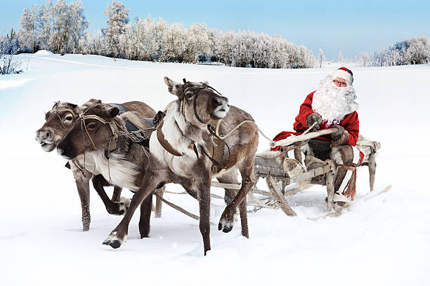 istock Santa Claus and his reindeer in forest 626196762