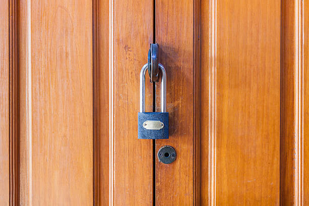 istock Wooden door with lock. 626197028