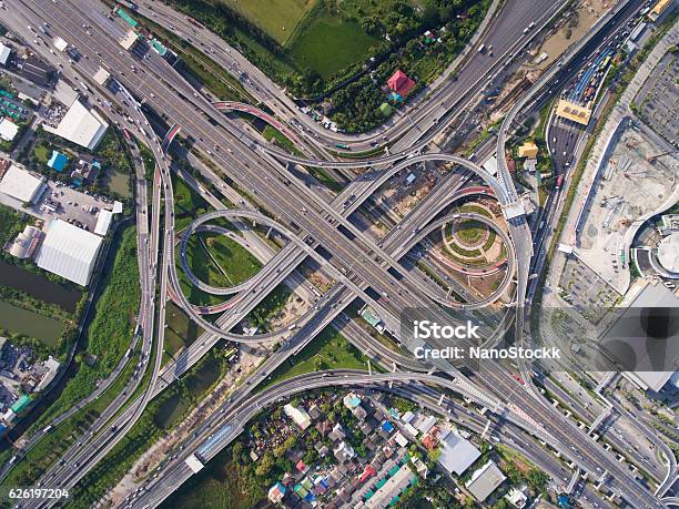 Busy Highway Junction From Aerial View Stock Photo - Download Image Now - Top - Garment, Looking At View, Cityscape