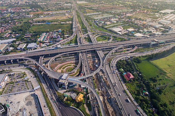 istock Busy highway junction from aerial view 626197298